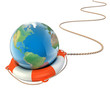 Ilustração: save the earth 3d concept - globe with lifebuoy isolated save the earth 3d concept - globe with lifebuoy isolated