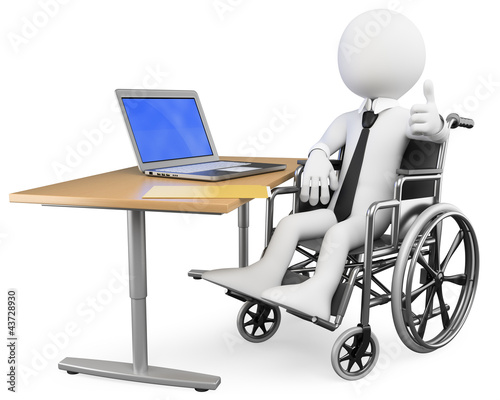 Illustration: 3D businessman white people. Handicapped office worker 3D businessman white people. Handicapped office worker
