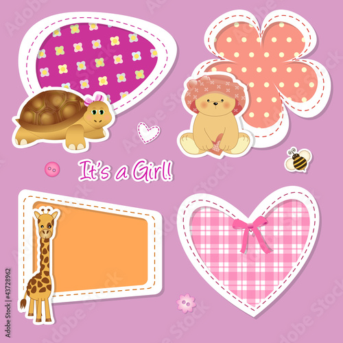 Vector: baby stickers - orsetta, giraffa, tartaruga, cuore baby stickers - orsetta, giraffa, tartaruga, cuore