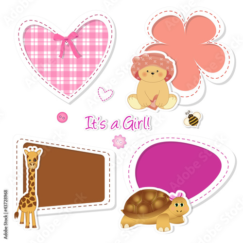 Vector: baby stickers - orsetta, giraffa, tartaruga, cuore baby stickers - orsetta, giraffa, tartaruga, cuore