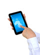 hand pushing Australia Continent on a touch screen interface