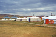 white Mongolian yurts in the Gobi Desert