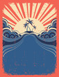 Tropical background with palms on grunge poster
