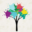 Tree with multicolored blots on grunge background