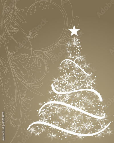 Vector: stylized Christmas tree on decorative floral background stylized Christmas tree on decorative floral background