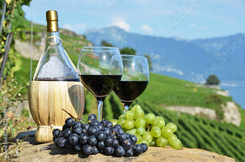 Foto: Red wine and grapes. Lavaux region, Switzerland Red wine and grapes. Lavaux region, Switzerland
