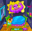 Vector: scared little boy dreaming about a monster scared little boy dreaming about a monster