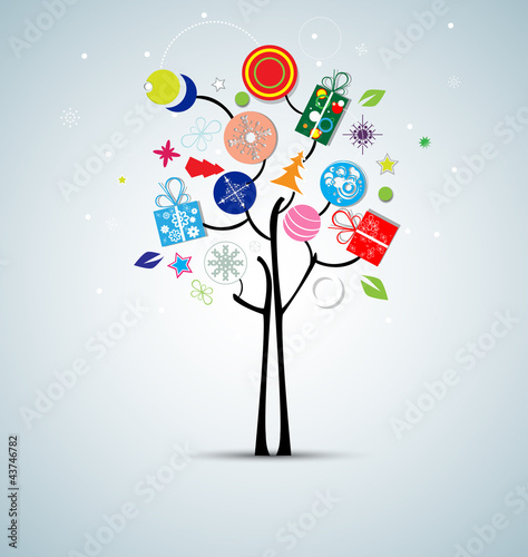 Vektor: merry christmas tree and happy new year merry christmas tree and happy new year