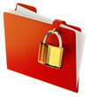 Illustration: red folder with golden hinged lock red folder with golden hinged lock