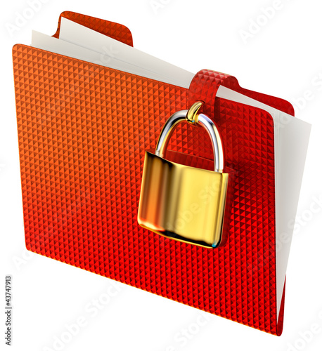 Illustration: red folder with golden hinged lock red folder with golden hinged lock