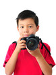 Photo: Boy in Red Holding Camera Boy in Red Holding Camera