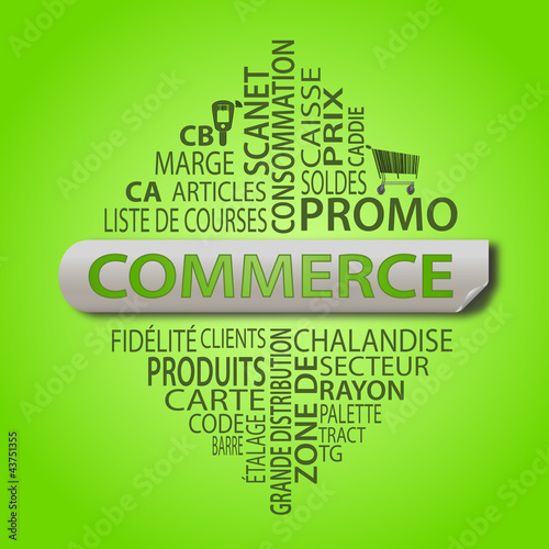 Illustration: nuage de mots ; commerce fond vert nuage de mots ; commerce fond vert