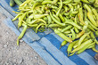 Heap of Green Chili Pepper on  Sale  at  Farmer's Market.