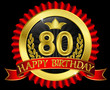 80 years happy birthday golden label with ribbons