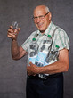 aged man with water bottles