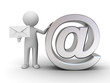 3d man standing and holding envelope with metal email sign