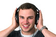 Close Up of Face of young man listening to music