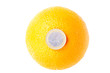 euro coin on the orange isolated on white background