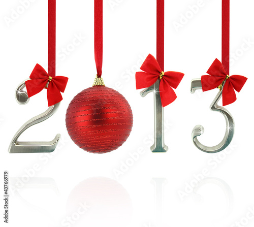 Photo: 2013 calendar ornaments hanging on red ribbons 2013 calendar ornaments hanging on red ribbons