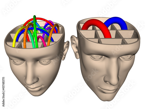 Illustration: Difference between brain of woman and man - cartoon Difference between brain of woman and man - cartoon