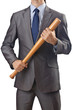 Angry businessman with bat on white