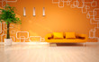 Illustration: modern living room with orange sofa modern living room with orange sofa