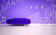 Illustration: modern living room with violet sofa modern living room with violet sofa