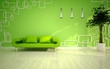 Illustration: modern living room with green sofa modern living room with green sofa
