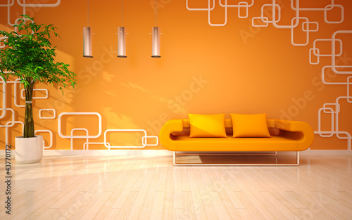 Ilustração: modern living room with orange sofa modern living room with orange sofa