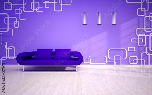 Illustration: modern living room with violet sofa modern living room with violet sofa