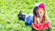 Video: Girl eating watermelon Girl eating watermelon