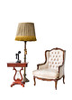 vintage armchair and telephone isolated with clipping path