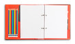 red notebook and pencil isolated with clipping path