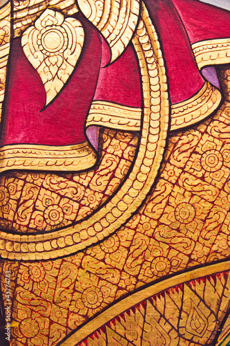 Photo: traditional thai style painting on temple wall traditional thai style painting on temple wall