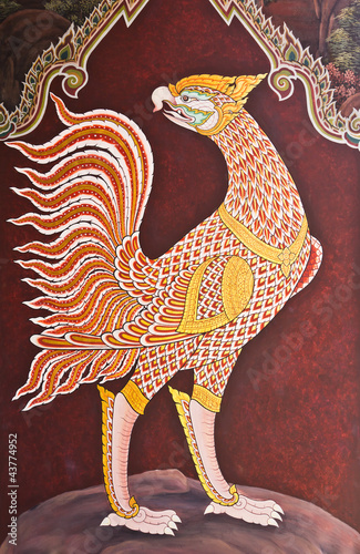 Photo: traditional thai style painting on temple wall traditional thai style painting on temple wall