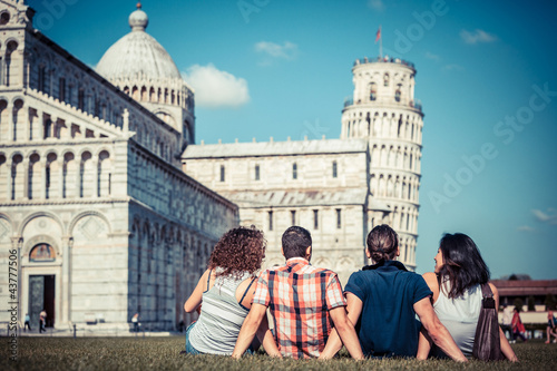 Photo: Four Friends on Vacation Visiting Pisa Four Friends on Vacation Visiting Pisa