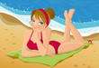 Vektor: Girl hair brown on the beach Girl hair brown on the beach