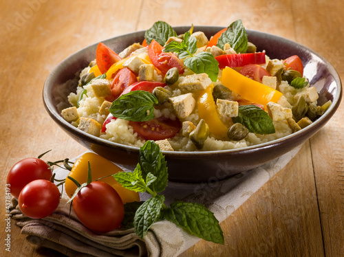 Photo: vegetarian couscous with tofu capsicum mint and capers vegetarian couscous with tofu capsicum mint and capers