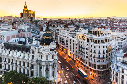 Photo: Panoramic view of Gran Via, Madrid, Spain. Panoramic view of Gran Via, Madrid, Spain.