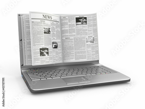 Illustration: News. Newspaper as laptop screen on white background. News. Newspaper as laptop screen on white background.