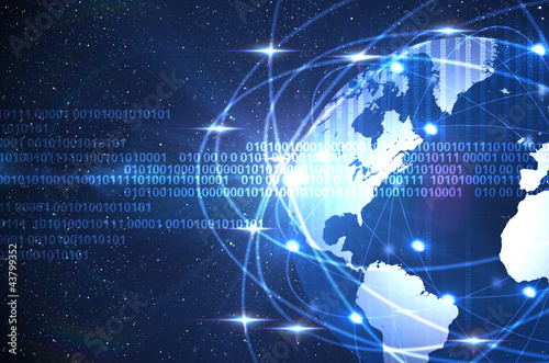 Illustration: digital world on a dark blue space background digital world on a dark blue space background