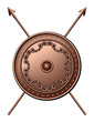 Bronze shield and crossed spears.