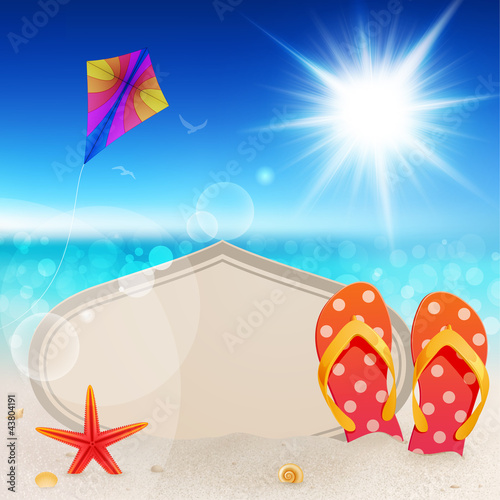 Vector: Beautiful seaside view with vintage card Beautiful seaside view with vintage card