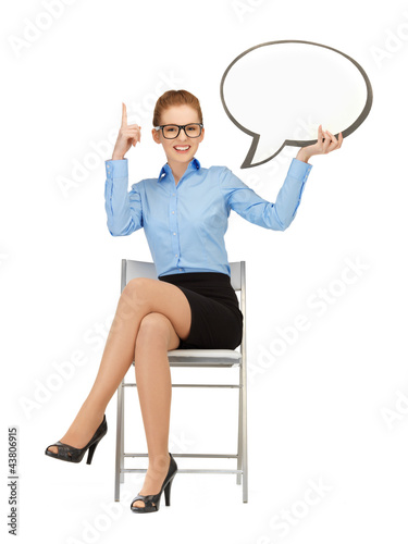 Photo: smiling businesswoman with blank text bubble smiling businesswoman with blank text bubble
