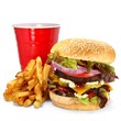 Photo: Burger mit Pommes Frites und Becher Burger mit Pommes Frites und Becher
