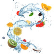 Photo: Fruit in water splash over white Fruit in water splash over white
