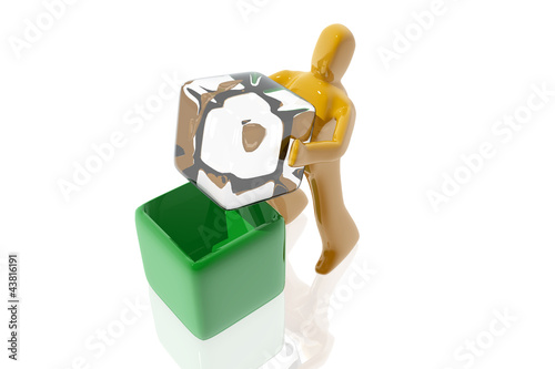 Illustration: Figura encajando cubo en una caja Figura encajando cubo en una caja
