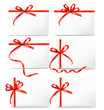 Set of card note with red gift bows with ribbons