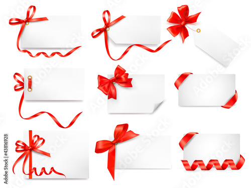 Vektor: Set of card note with red gift bows with ribbons Vector Set of card note with red gift bows with ribbons Vector