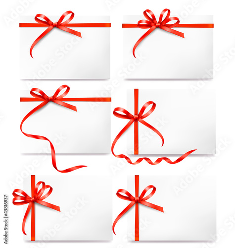 Vector: Set of card note with red gift bows with ribbons Set of card note with red gift bows with ribbons